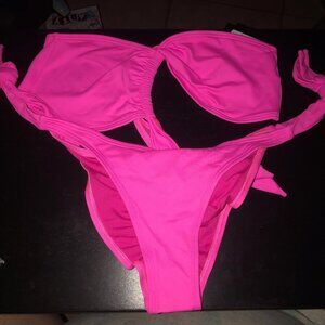 NWT Frederick's of Hollywood SZ Medium Pink Asymetrical 2 Piece Bikini Set